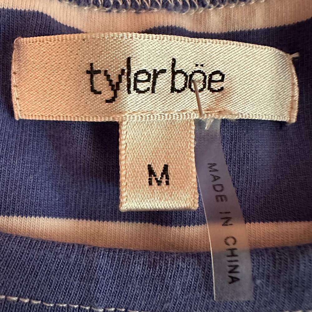 Tyler Boe Alexa white/corsican blue striped 3/4 sleeves cotton blend M dress - Picture 8 of 14